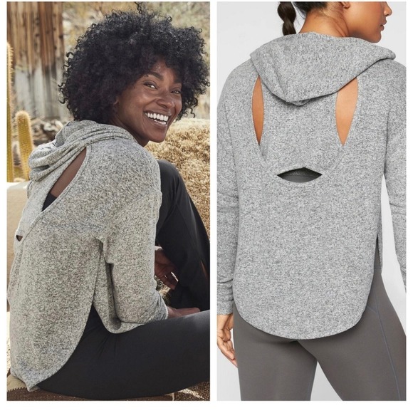 Athleta Tops - Athleta Small Lombard Cutout Racerback Lightweight Heather Gray Hoodie